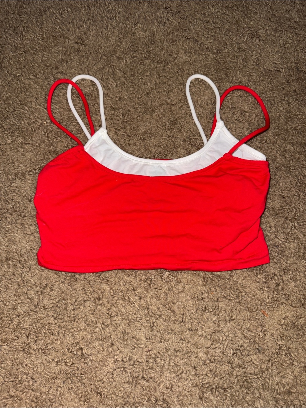Red and White Strappy Cropped Tank Top